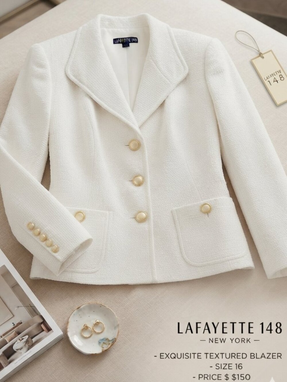 Timeless Elegance Lafayette 148 White Textured Blazer size 16 NWOT!